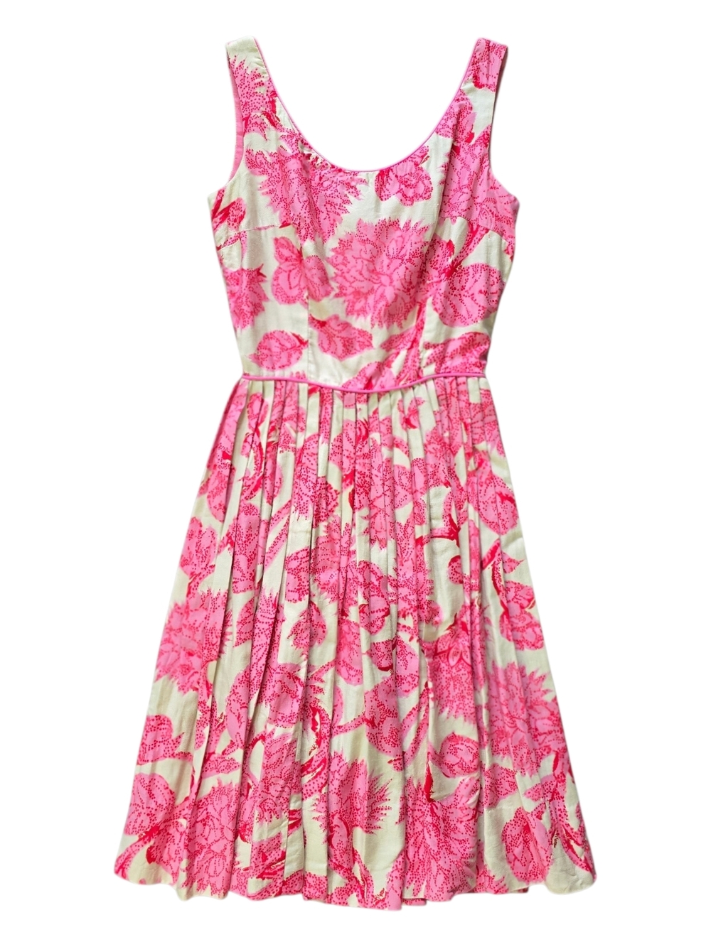 Vintage Mad Men 50s, 60s Eddy George California Pink And White Dress